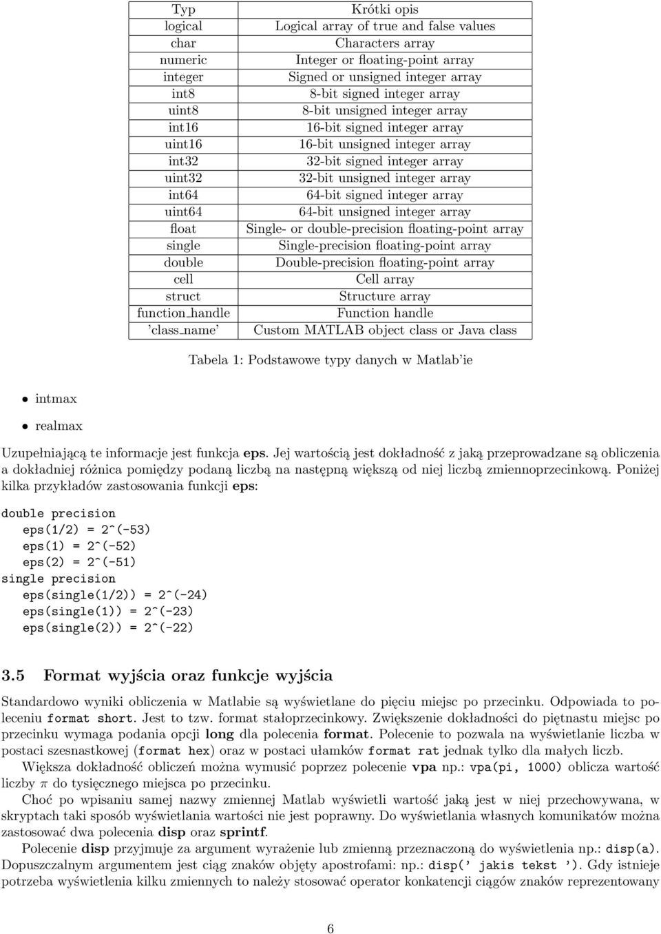 32-bit signed integer array 32-bit unsigned integer array 64-bit signed integer array 64-bit unsigned integer array Single- or double-precision floating-point array Single-precision floating-point