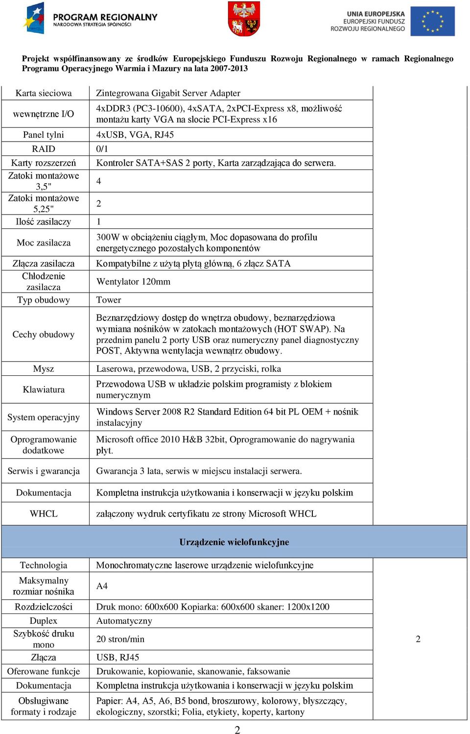 Zatoki montażowe 3,5" 4 Zatoki montażowe 5,5" Ilość zasilaczy Moc zasilacza zasilacza Chłodzenie zasilacza Typ obudowy Cechy obudowy Mysz Klawiatura System operacyjny Oprogramowanie dodatkowe 300W w