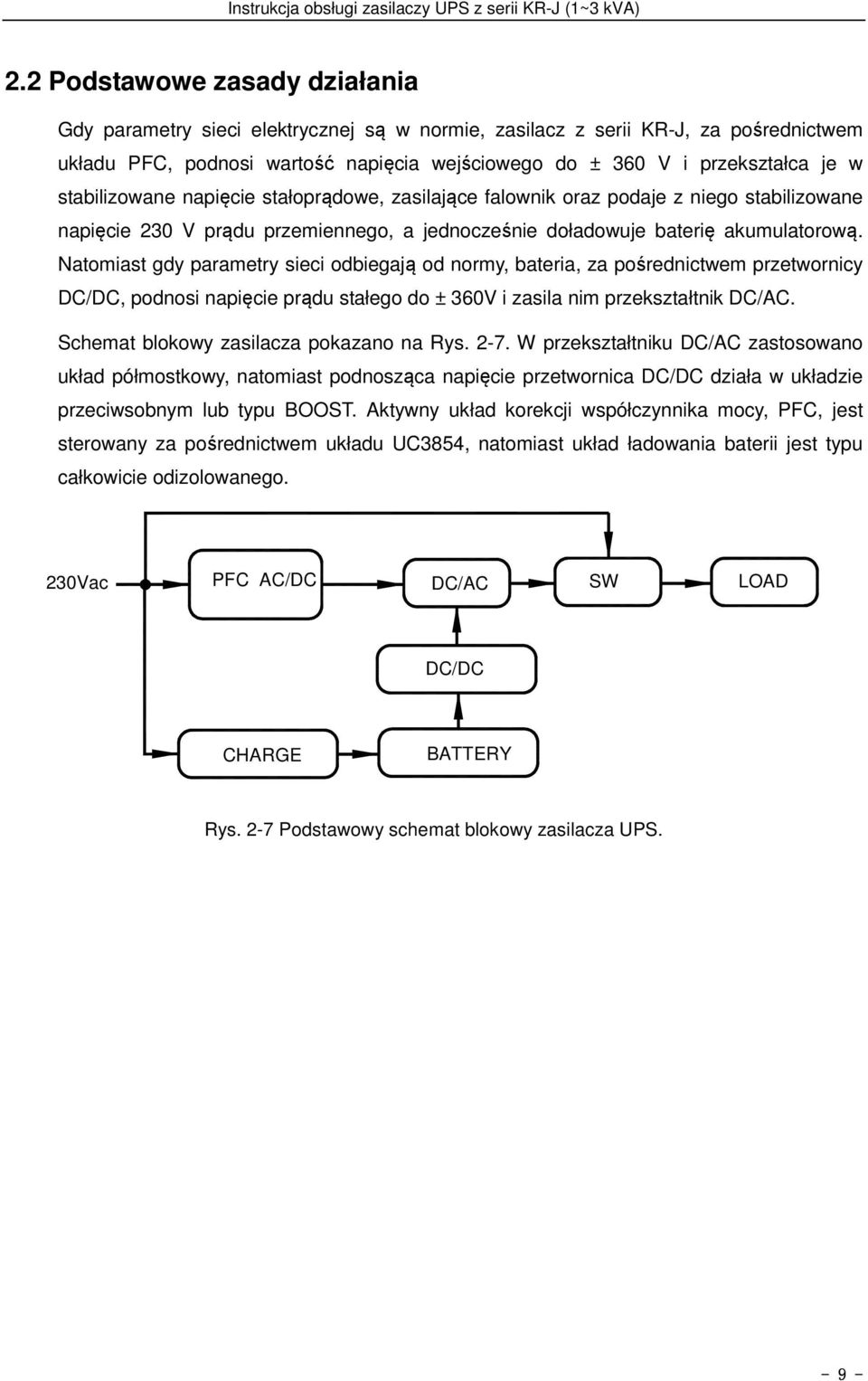 Natomiast gdy parametry sieci odbiegają od normy, bateria, za pośrednictwem przetwornicy DC/DC, podnosi napięcie prądu stałego do ± 360V i zasila nim przekształtnik DC/AC.