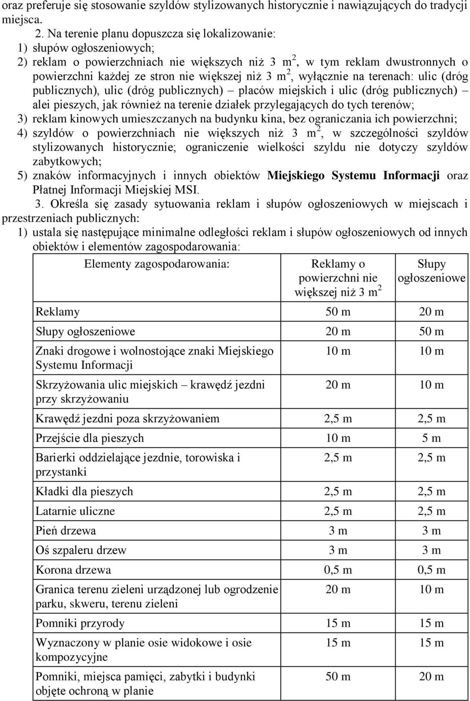 2, wyłącznie na terenach: ulic (dróg publicznych), ulic (dróg publicznych) placów miejskich i ulic (dróg publicznych) alei pieszych, jak również na terenie działek przylegających do tych terenów 3)