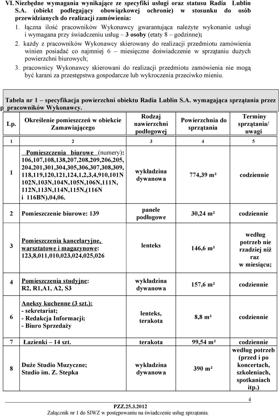 każdy z pracowników Wykonawcy skierowany do realizacji przedmiotu zamówienia winien posiadać co najmniej 6 miesięczne doświadczenie w sprzątaniu dużych powierzchni biurowych; 3.