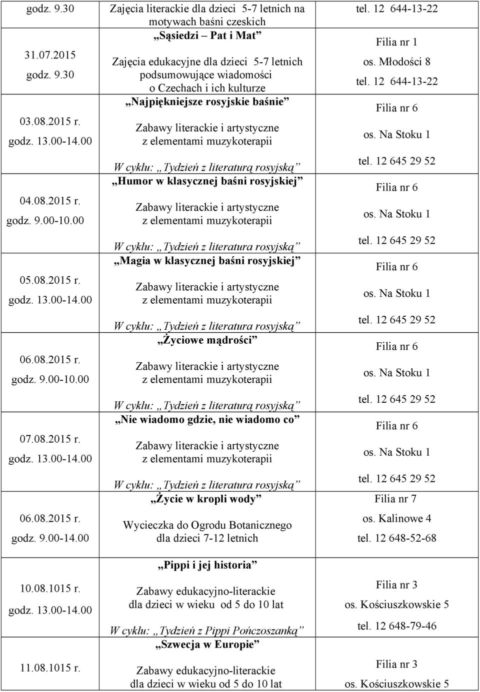 Zajęcia literackie dla dzieci 5-7 letnich na Sąsiedzi Pat i Mat Zajęcia edukacyjne dla dzieci 5-7 letnich podsumowujące wiadomości o Czechach i ich kulturze Najpiękniejsze rosyjskie baśnie W cyklu: