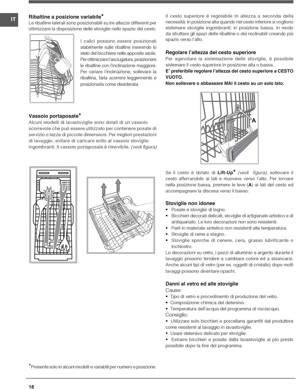 Per ottimizzare l asciugatura, posizionare le ribaltine con l inclinazione maggiore. Per variare l inclinazione, sollevare la ribaltina, farla scorrere leggermente e posizionarla come desiderata.