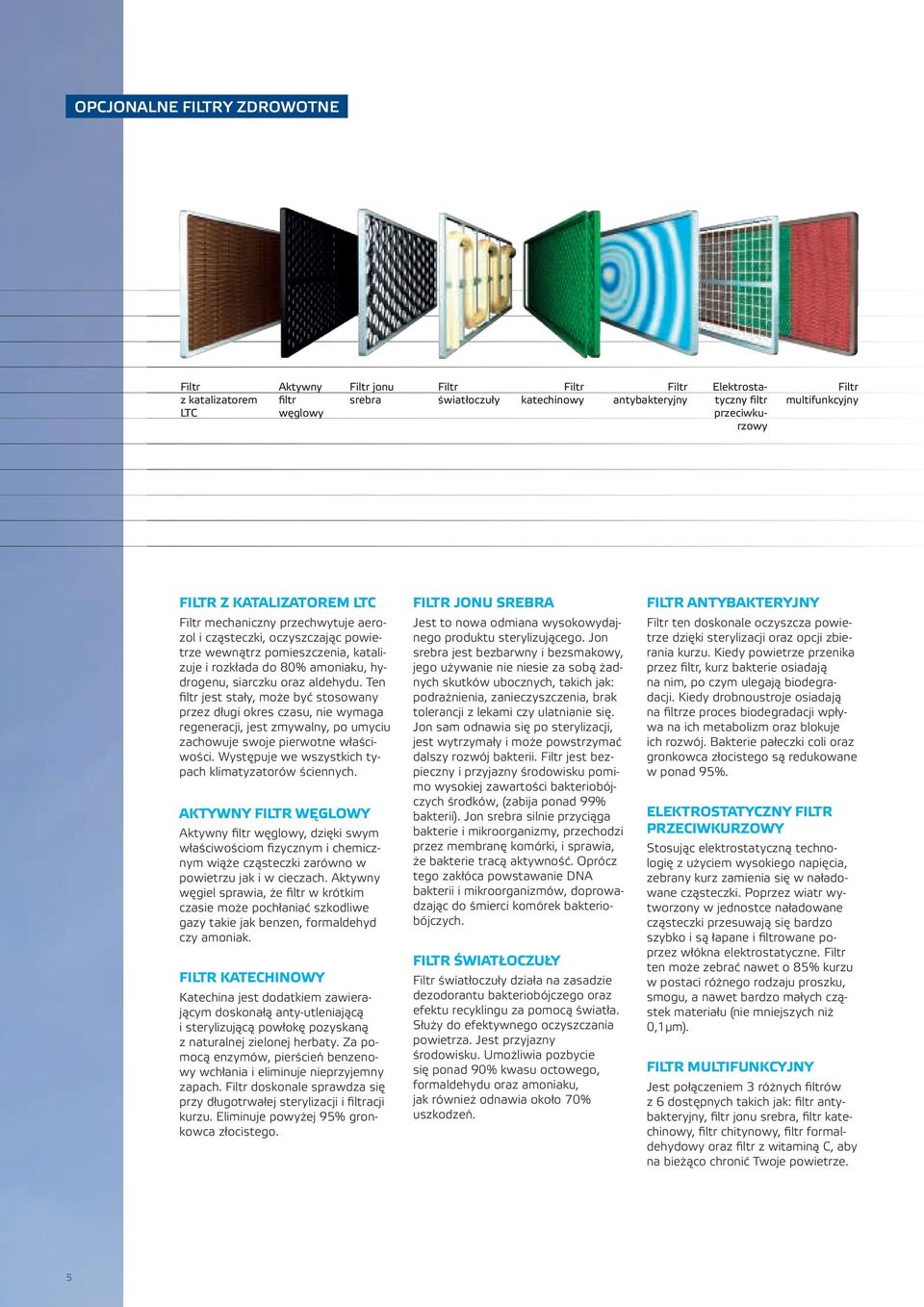 oraz aldehydu. Ten fi ltr jest stały, może być stosowany przez długi okres czasu, nie wymaga regeneracji, jest zmywalny, po umyciu zachowuje swoje pierwotne właściwości.