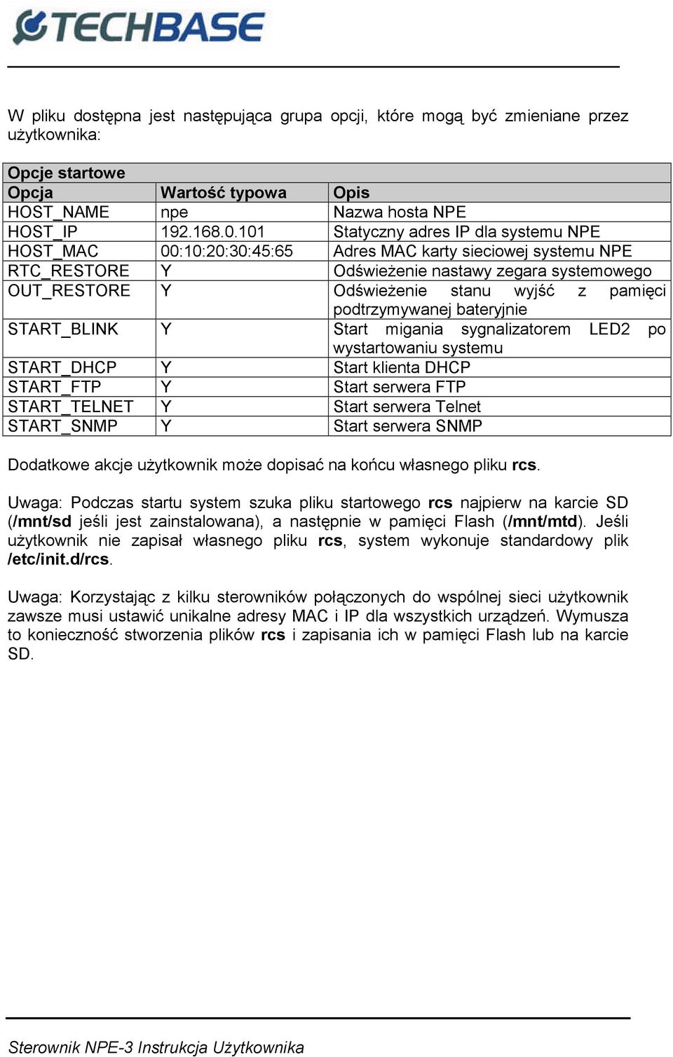 pamięci podtrzymywanej bateryjnie START_BLINK Y Start migania sygnalizatorem LED2 po wystartowaniu systemu START_DHCP Y Start klienta DHCP START_FTP Y Start serwera FTP START_TELNET Y Start serwera