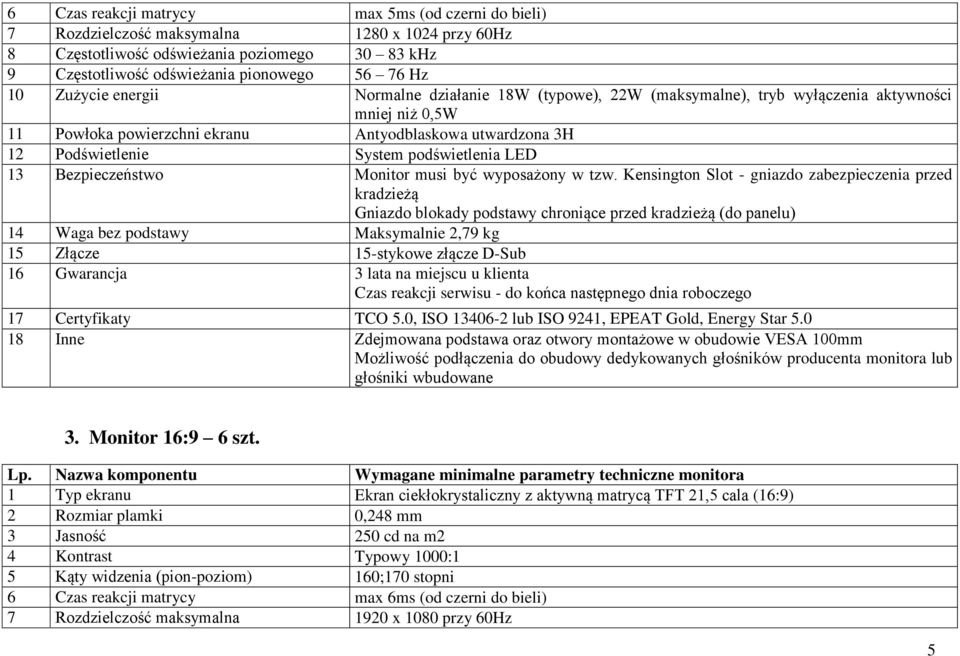 podświetlenia LED 13 Bezpieczeństwo Monitor musi być wyposażony w tzw.