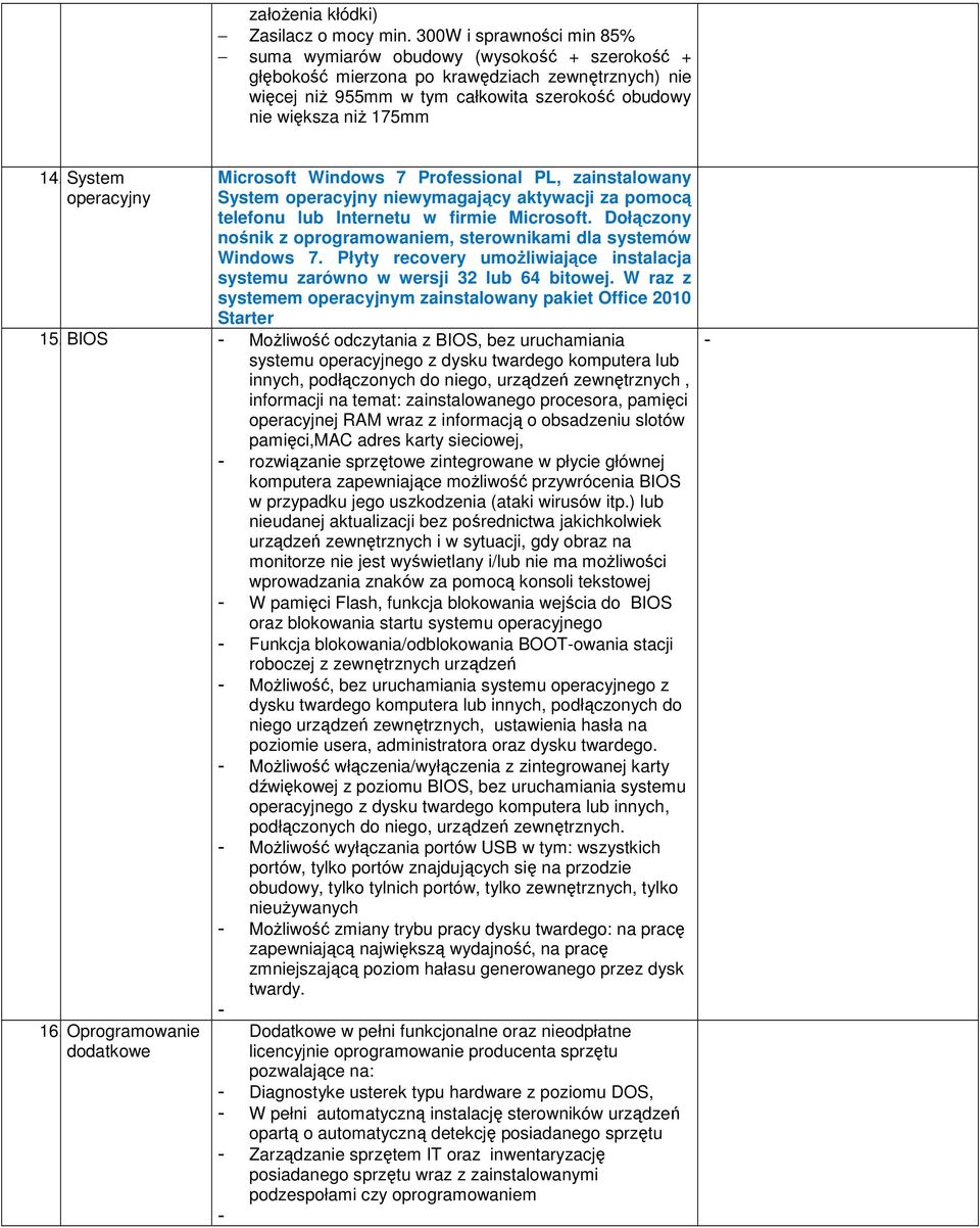 System operacyjny Microsoft Windows 7 Professional PL, zainstalowany System operacyjny niewymagający aktywacji za pomocą telefonu lub Internetu w firmie Microsoft.