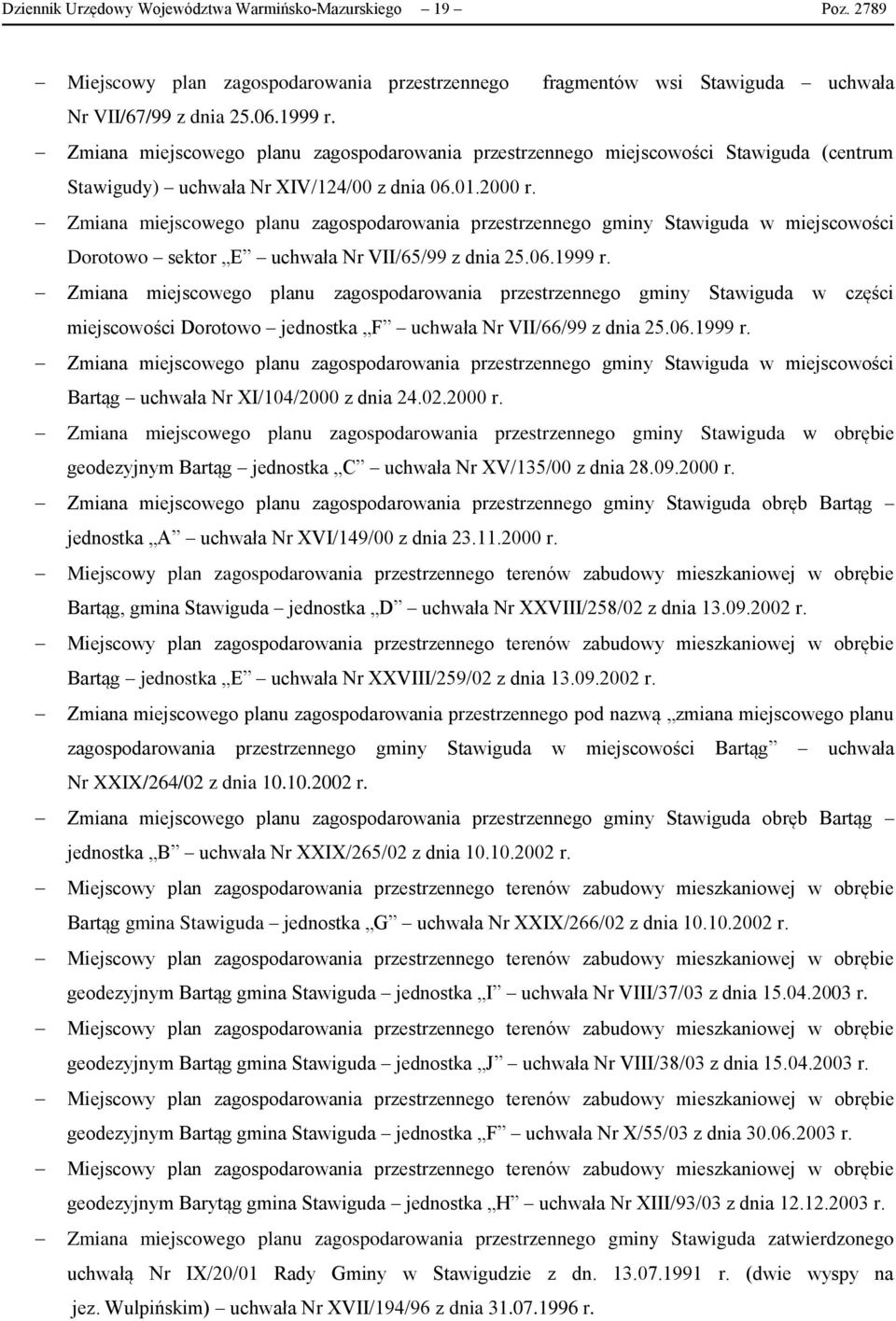 Zmiana miejscowego planu zagospodarowania przestrzennego gminy Stawiguda w miejscowości Dorotowo sektor E uchwała Nr VII/65/99 z dnia 25.06.1999 r.