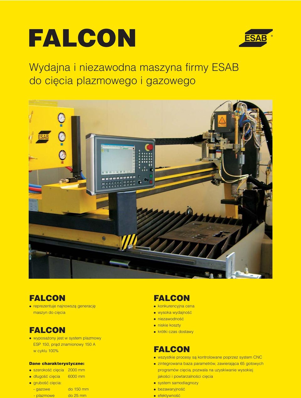 plazmowe do 25 mm FALCON konkurencyjna cena wysoka wydajność niezawodność niskie koszty krótki czas dostawy FALCON wszystkie procesy są kontrolowane poprzez system CNC