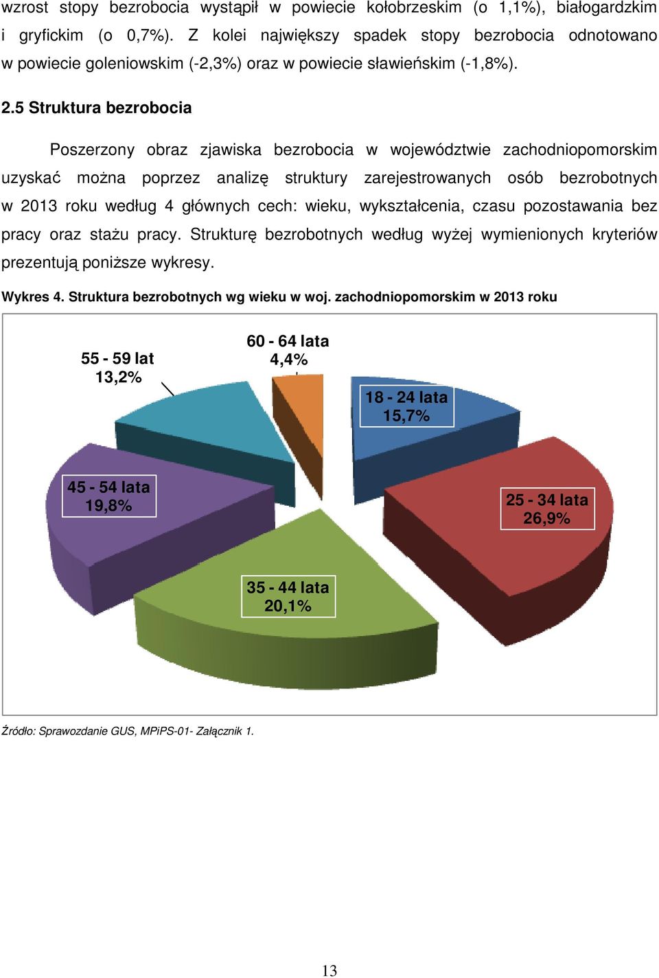 5 Struktura bezrobocia Poszerzony obraz zjawiska bezrobocia w województwie zachodniopomorskim uzyskać moŝna poprzez analizę struktury zarejestrowanych osób bezrobotnych w 2013 roku według 4 głównych