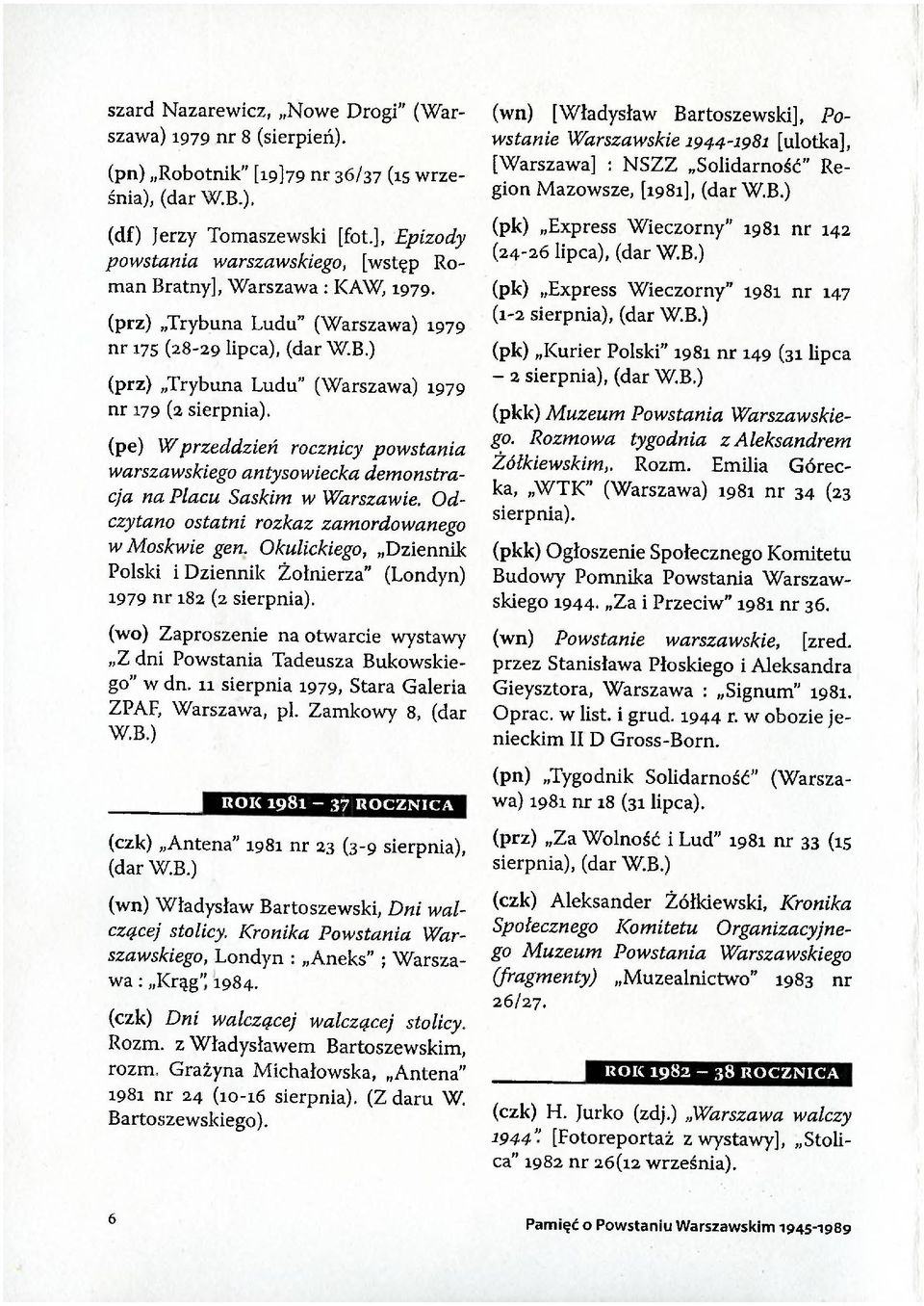 (prz) Trybuna Ludu (Warszawa) 1979 nr 175 (28-29 lipca), (dar (prz) Trybuna Ludu (Warszawa) 1979 nr 179 (2 (pe) W przeddzień rocznicy powstania warszawskiego antysowiecka demonstracja na Placu Saskim