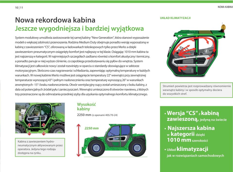 Rodzina Medium Duty obejmuje ponadto wersję wyposażoną w kabinę z zawieszeniem CS, oferowaną w ładowarkach teleskopowych tylko przez Merlo: a dzięki zawieszeniom pneumatycznym osiągnięty komfort jest