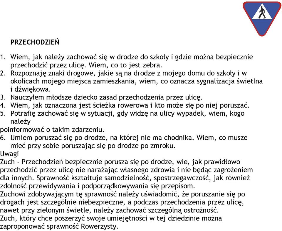 Nauczyłem młodsze dziecko zasad przechodzenia przez ulicę. 4. Wiem, jak oznaczona jest ścieżka rowerowa i kto może się po niej poruszać. 5.