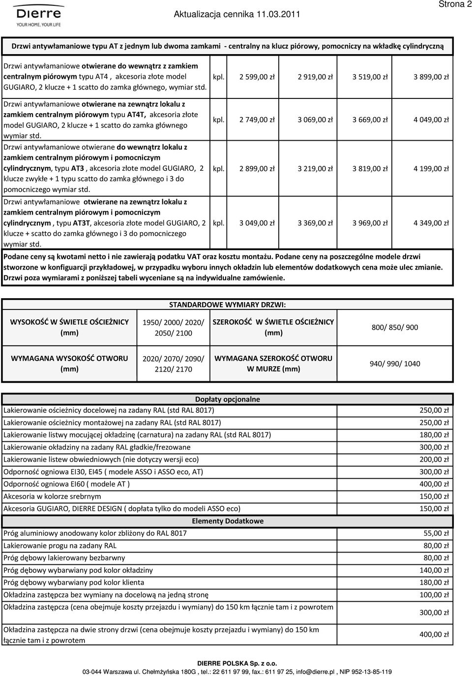 2 599,00 zł 2 919,00 zł 3 519,00 zł 3 899,00 zł zamkiem centralnym piórowym typu AT4T, akcesoria złote model GUGIARO, 2 klucze + 1 scatto do zamka głównego wymiar std.