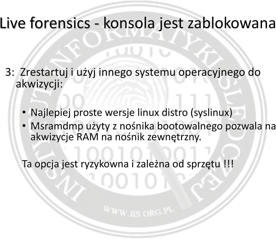 distro(syslinux) Msramdmpużyty z nośnika bootowalnegopozwala na