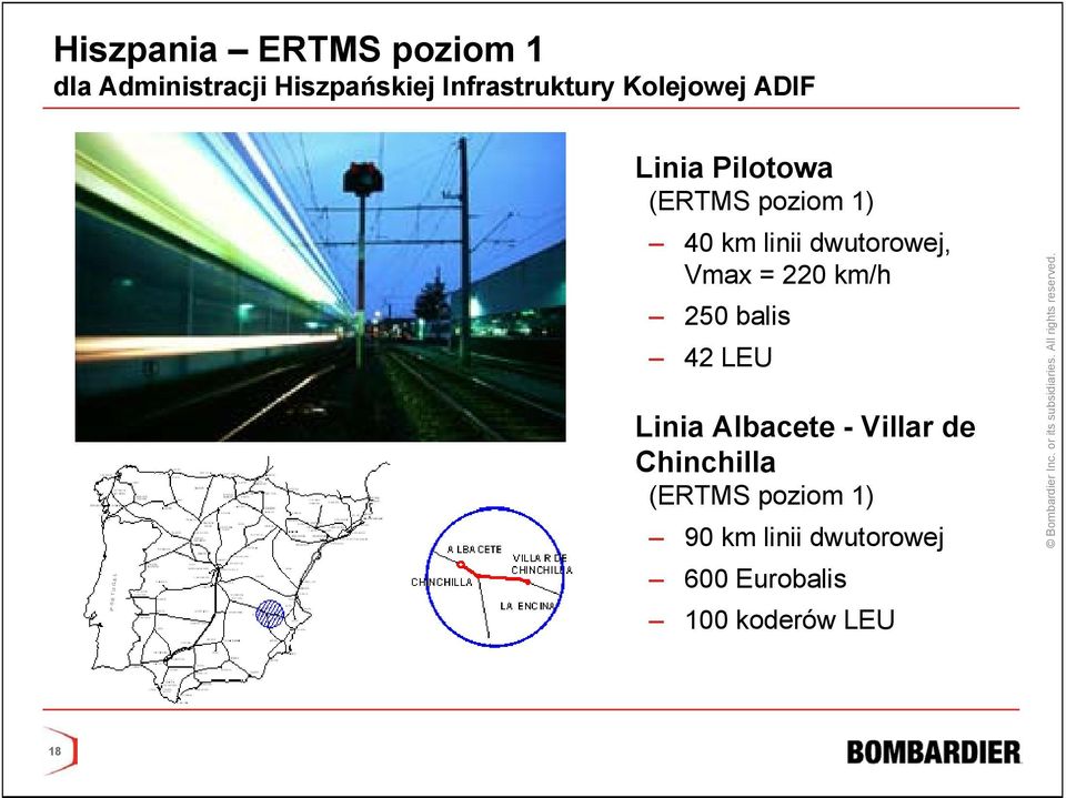 Vmax = 220 km/h 250 balis 42 LEU Linia Albacete - Villar de Chinchilla