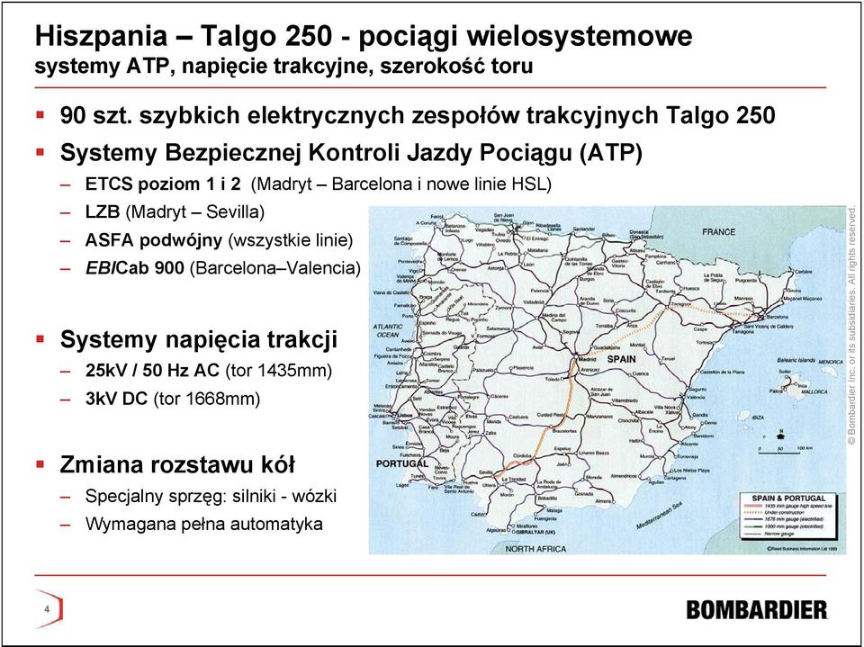 (Madryt Barcelona i nowe linie HSL) LZB (Madryt Sevilla) ASFA podwójny (wszystkie linie) EBICab 900 (Barcelona Valencia)