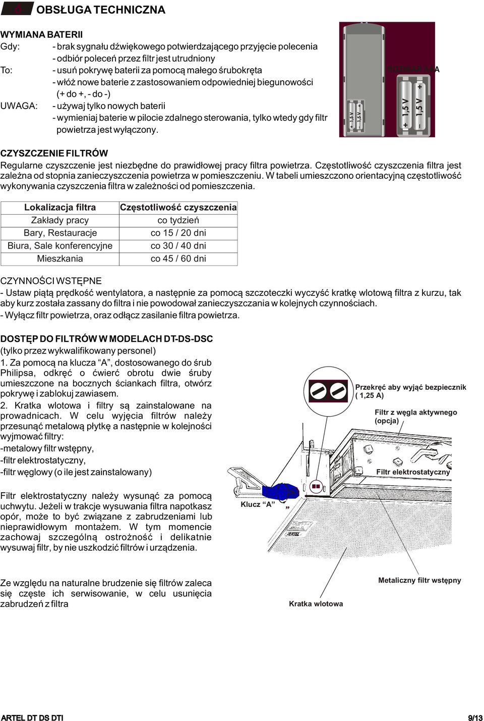 powietrza jest wy³¹czony. ROZMIAR AAA CZYSZCZENIE FILTRÓW Regularne czyszczenie jest niezbêdne do prawid³owej pracy filtra powietrza.