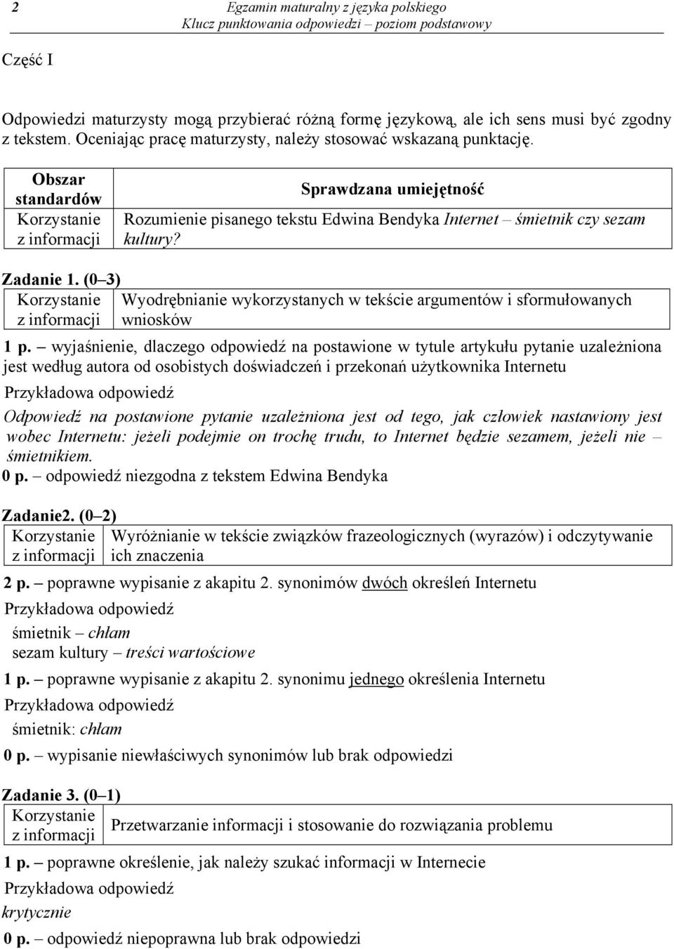 (0 3) Wyodrębnianie wykorzystanych w tekście argumentów i sformułowanych wniosków 1 p.