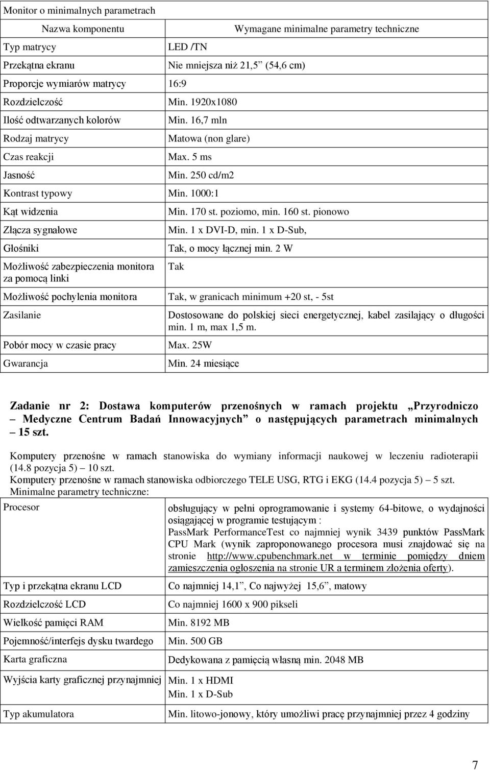 1000:1 Kąt widzenia Złącza sygnałowe Głośniki Możliwość zabezpieczenia monitora za pomocą linki Możliwość pochylenia monitora Zasilanie Pobór mocy w czasie pracy Gwarancja Min. 170 st. poziomo, min.