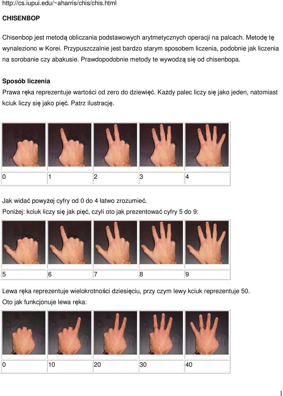 Sposób liczenia Prawa ręka reprezentuje wartości od zero do dziewięć. Każdy palec liczy się jako jeden, natomiast kciuk liczy się jako pięć. Patrz ilustrację.