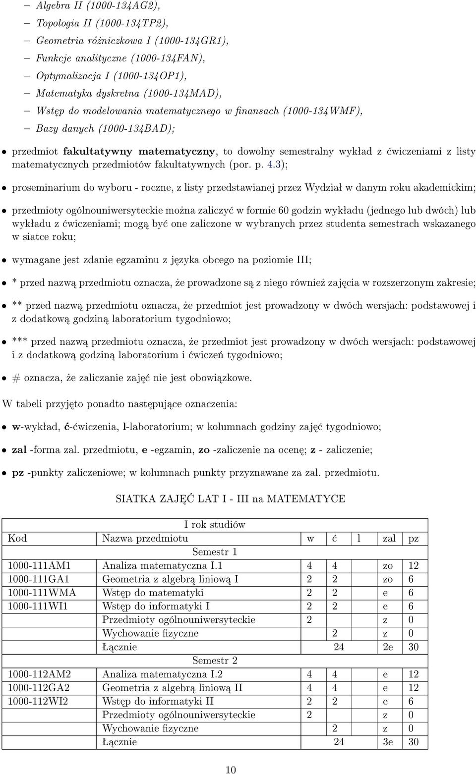 przedmiotów fakultatywnych (por. p. 4.