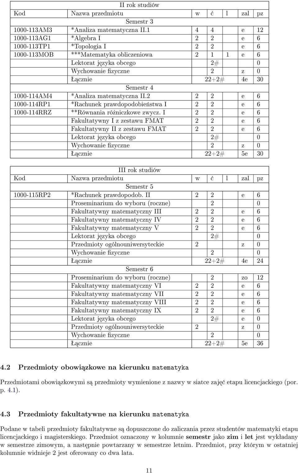 Semestr 4 1000-114AM4 *Analiza matematyczna II.2 2 2 e 6 1000-114RP1 *Rachunek prawdopodobie«stwa I 2 2 e 6 1000-114RRZ **Równania ró»niczkowe zwycz.