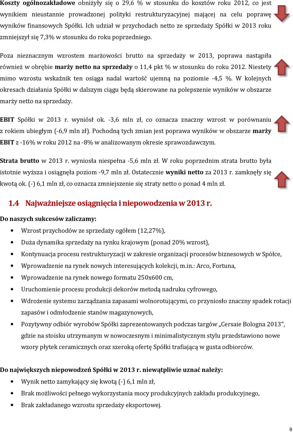 Poza nieznacznym wzrostem marżowości brutto na sprzedaży w 2013, poprawa nastąpiła również w obrębie marży netto na sprzedaży o 11,4 pkt % w stosunku do roku 2012.