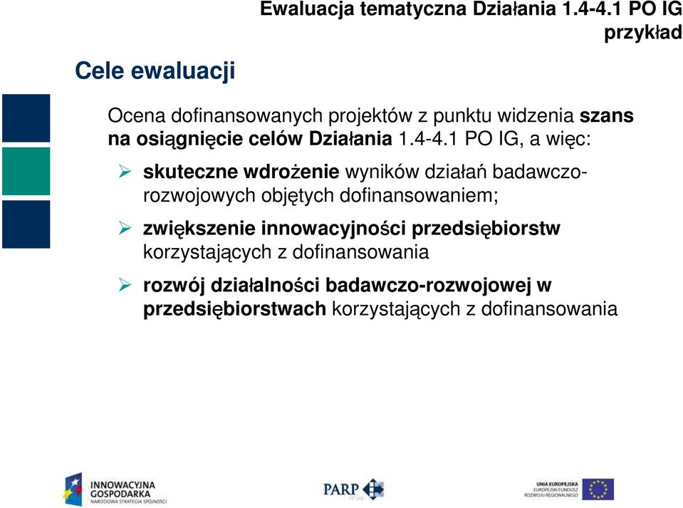 4-4.1 PO IG, a więc: skuteczne wdrożenie wyników działań badawczorozwojowych objętych dofinansowaniem;