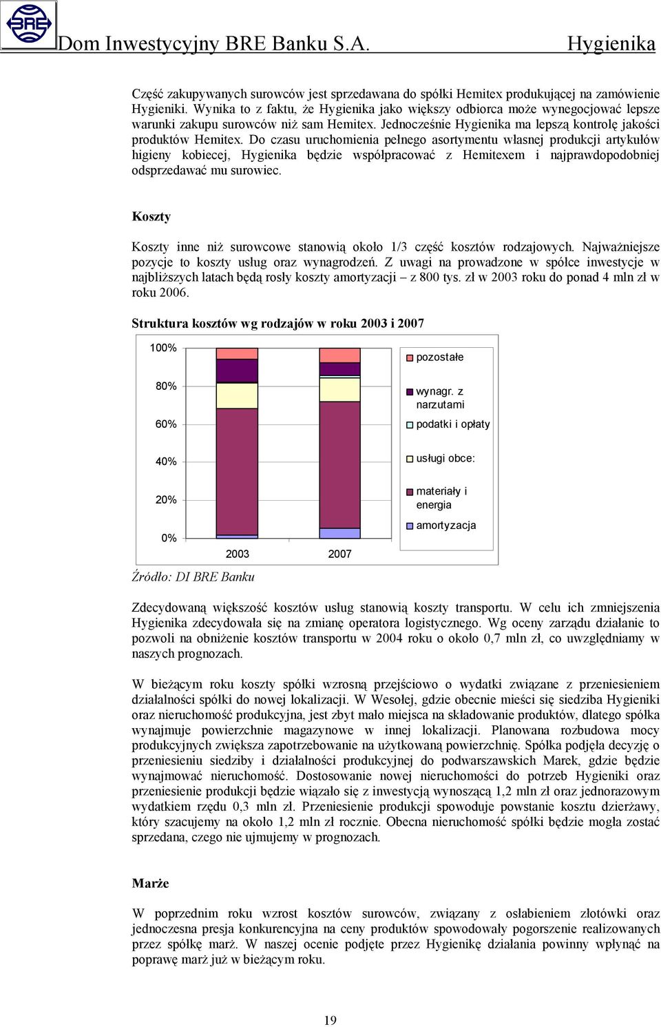 Do czasu uruchomienia pełnego asortymentu własnej produkcji artykułów higieny kobiecej, będzie współpracować z Hemitexem i najprawdopodobniej odsprzedawać mu surowiec.