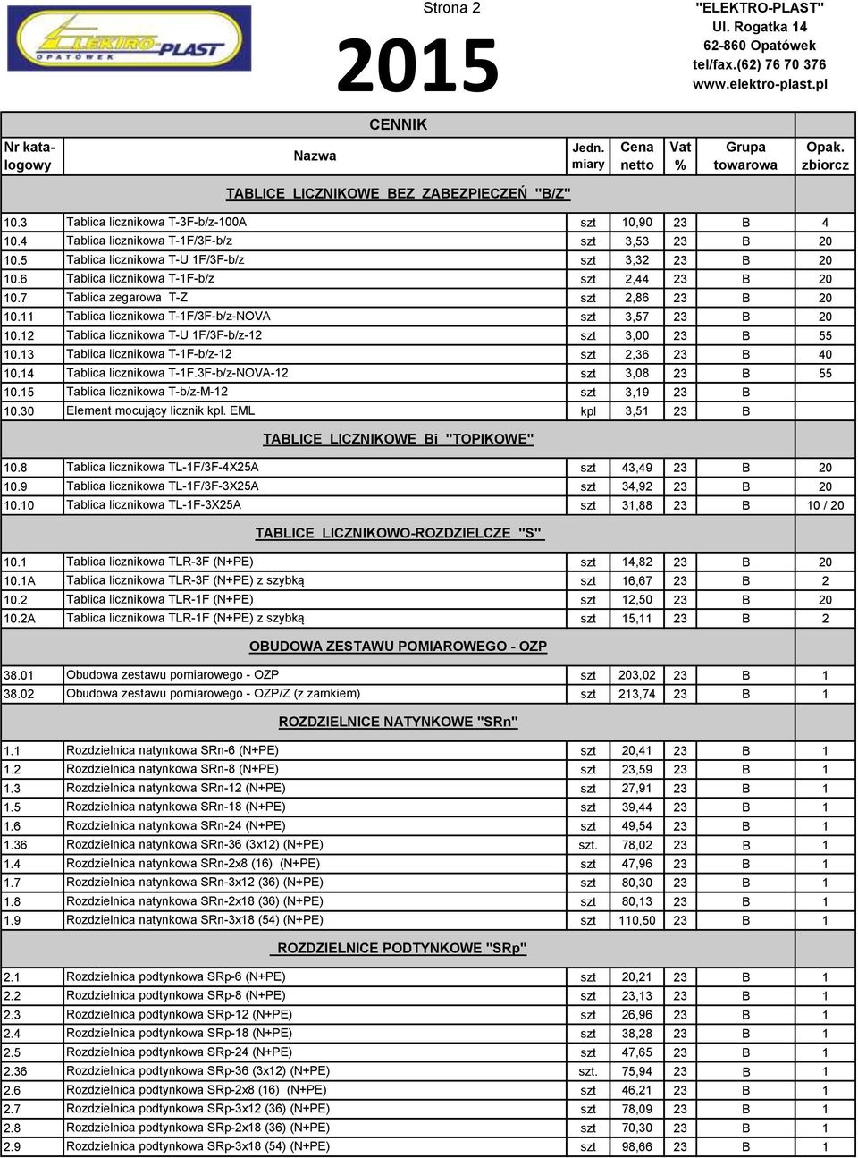 11 Tablica licznikowa T-1F/3F-b/z-NOVA szt 3,57 23 B 20 10.12 Tablica licznikowa T-U 1F/3F-b/z-12 szt 3,00 23 B 55 10.13 Tablica licznikowa T-1F-b/z-12 szt 2,36 23 B 40 10.14 Tablica licznikowa T-1F.