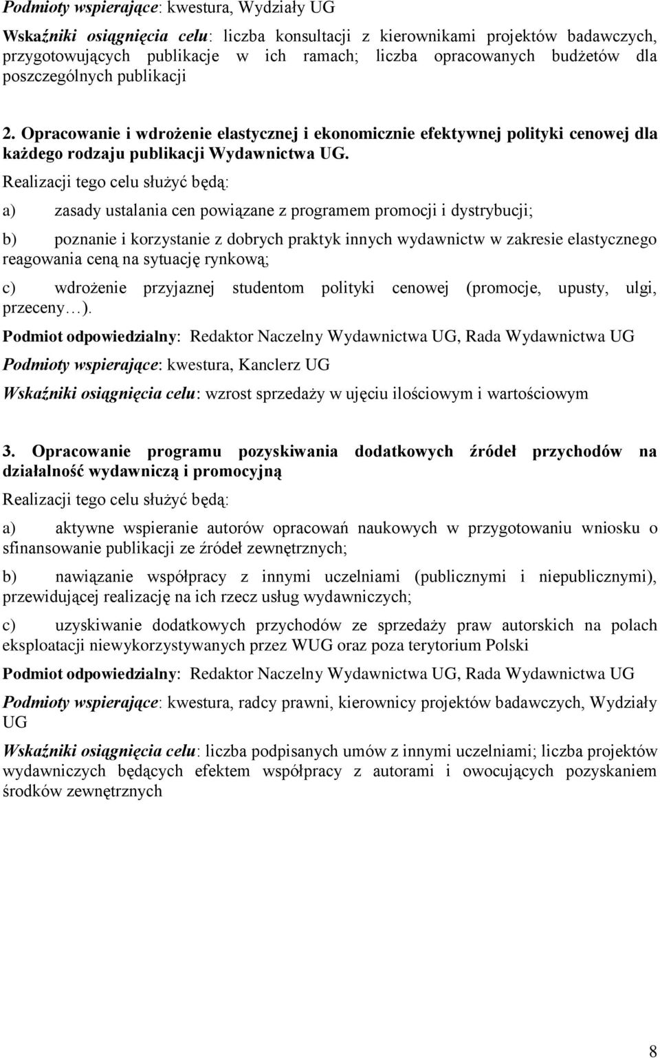 a) zasady ustalania cen powiązane z programem promocji i dystrybucji; b) poznanie i korzystanie z dobrych praktyk innych wydawnictw w zakresie elastycznego reagowania ceną na sytuację rynkową; c)