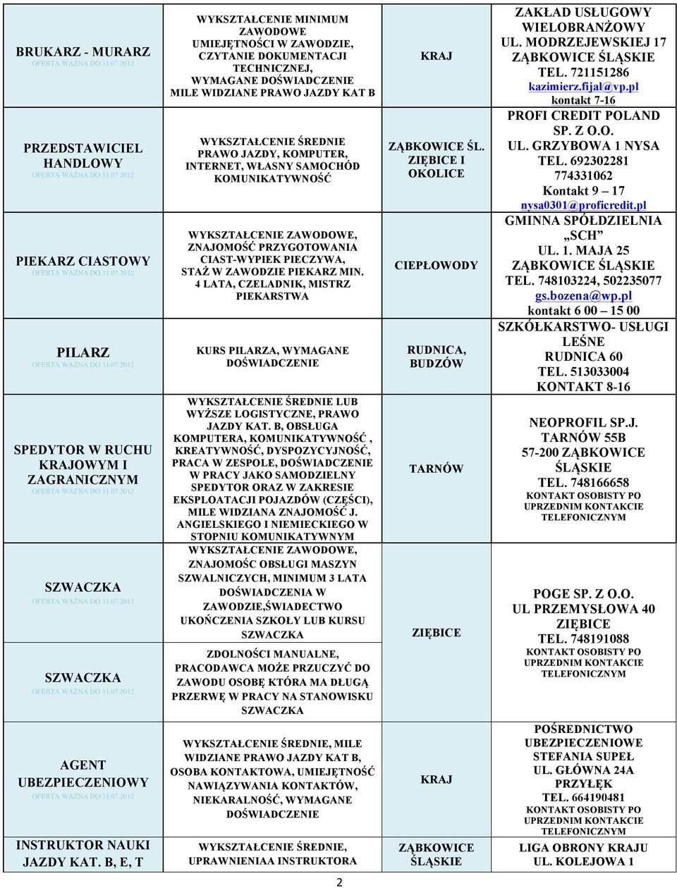 PIECZYWA, STAŻ W ZAWODZIE PIEKARZ MIN. 4 LATA, CZELADNIK, MISTRZ PIEKARSTWA KURS PILARZA, WYMAGANE DOŚWIADCZENIE WYKSZTAŁCENIE ŚREDNIE LUB WYŻSZE LOGISTYCZNE, PRAWO JAZDY KAT.