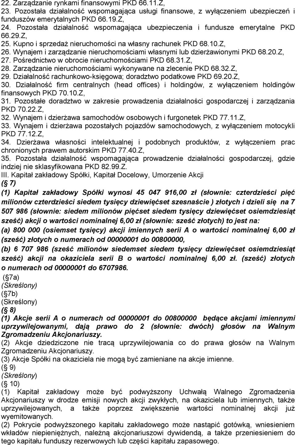 Wynajem i zarządzanie nieruchomościami własnymi lub dzierżawionymi PKD 68.20.Z, 27. Pośrednictwo w obrocie nieruchomościami PKD 68.31.Z, 28. Zarządzanie nieruchomościami wykonywane na zlecenie PKD 68.