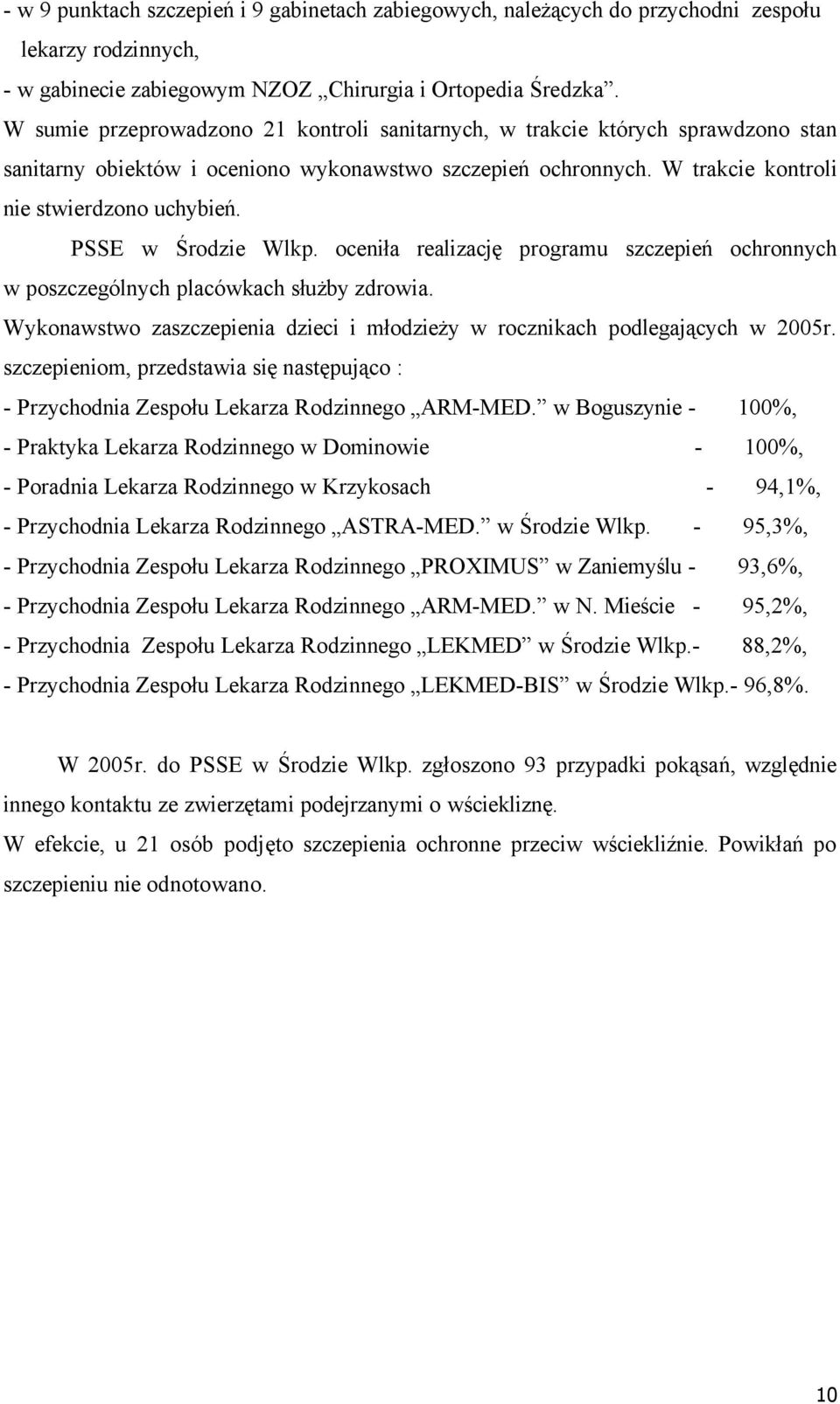 PSSE w Środzie Wlkp. oceniła realizację programu szczepień ochronnych w poszczegñlnych placñwkach służby zdrowia. Wykonawstwo zaszczepienia dzieci i młodzieży w rocznikach podlegających w 2005r.