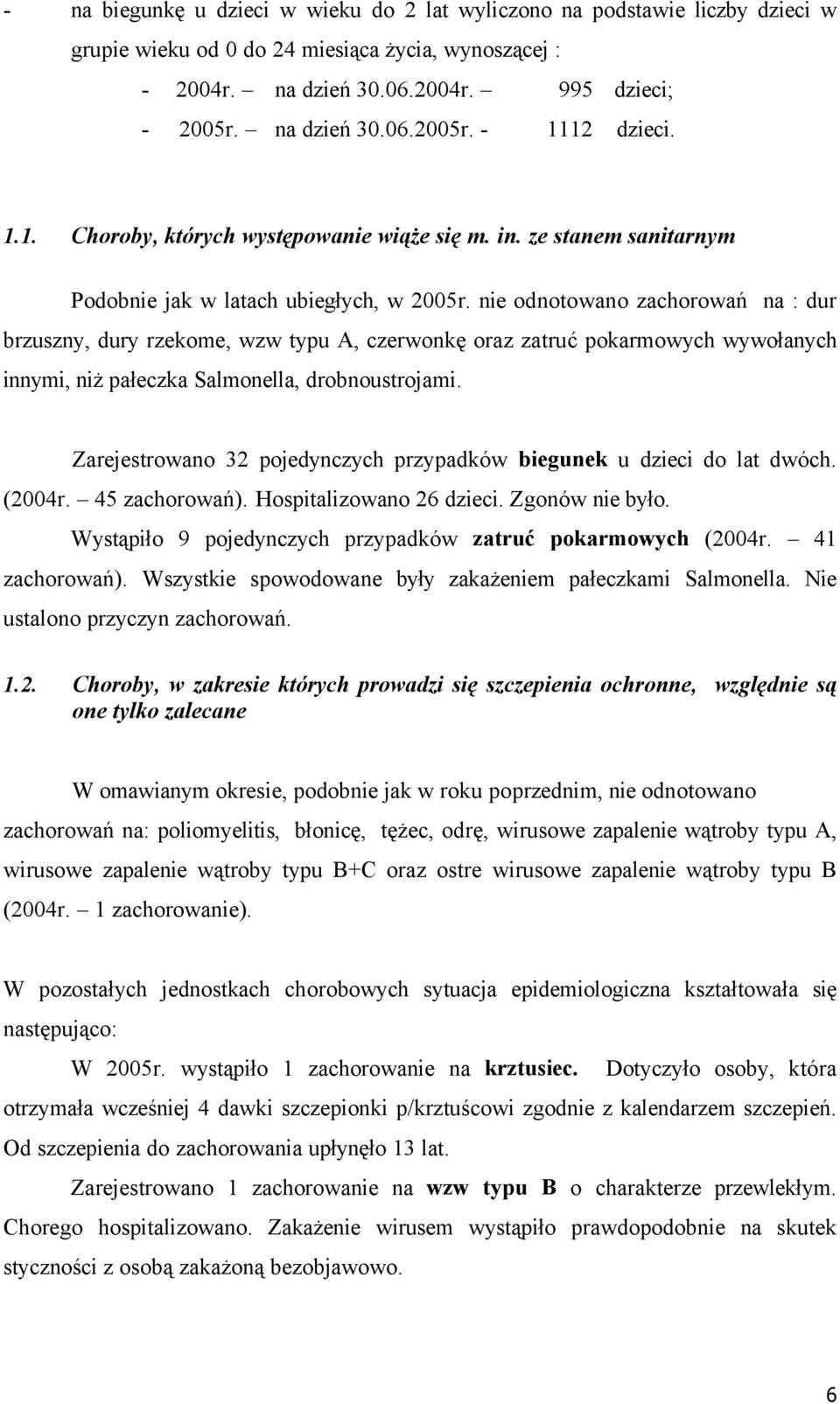 nie odnotowano zachorowań na : dur brzuszny, dury rzekome, wzw typu A, czerwonkę oraz zatruć pokarmowych wywołanych innymi, niż pałeczka Salmonella, drobnoustrojami.