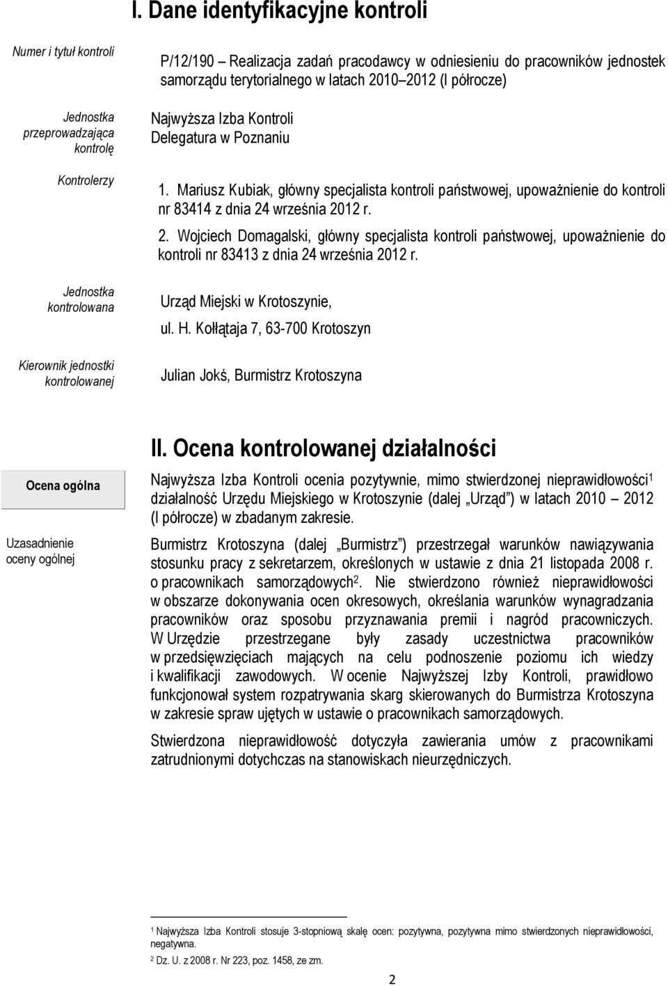 Mariusz Kubiak, główny specjalista kontroli państwowej, upoważnienie do kontroli nr 83414 z dnia 24