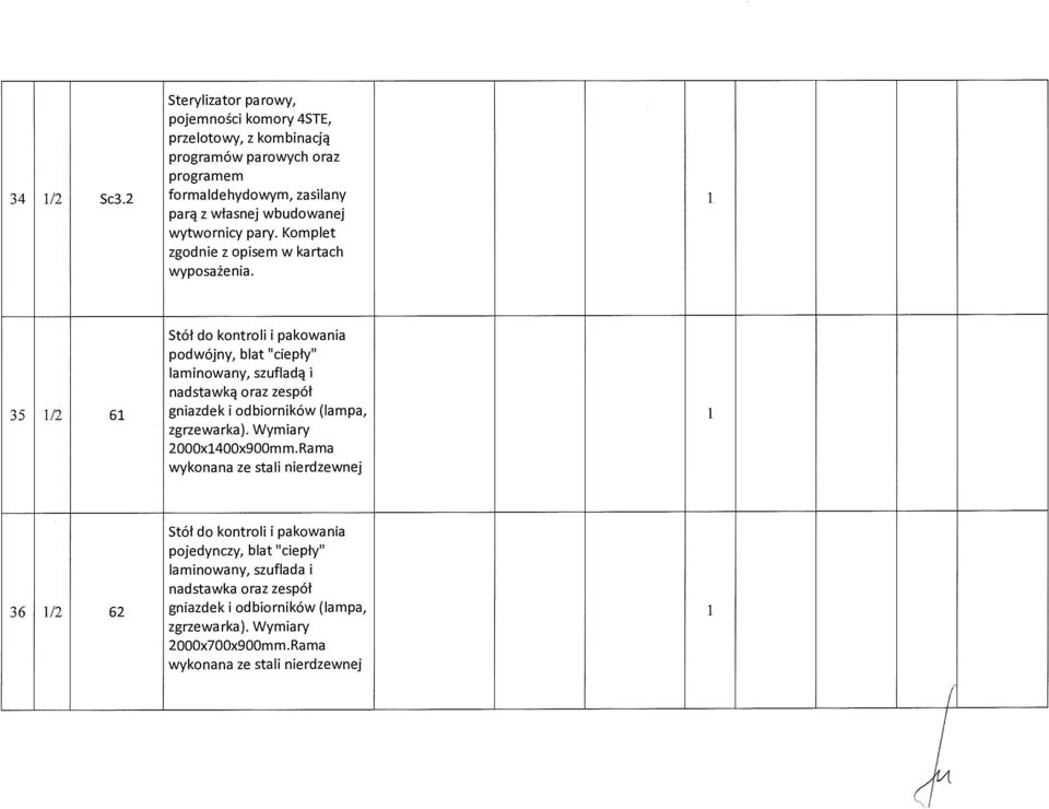 wytwornicy pary. Komplet zgodnie z opisem w kartach wyposa żenia.