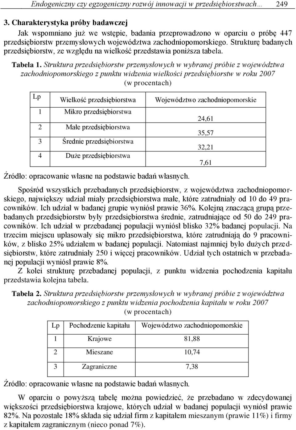 Strukturę badanych przedsiębiorstw, ze względu na wielkość przedstawia poniższa tabela. Tabela 1.