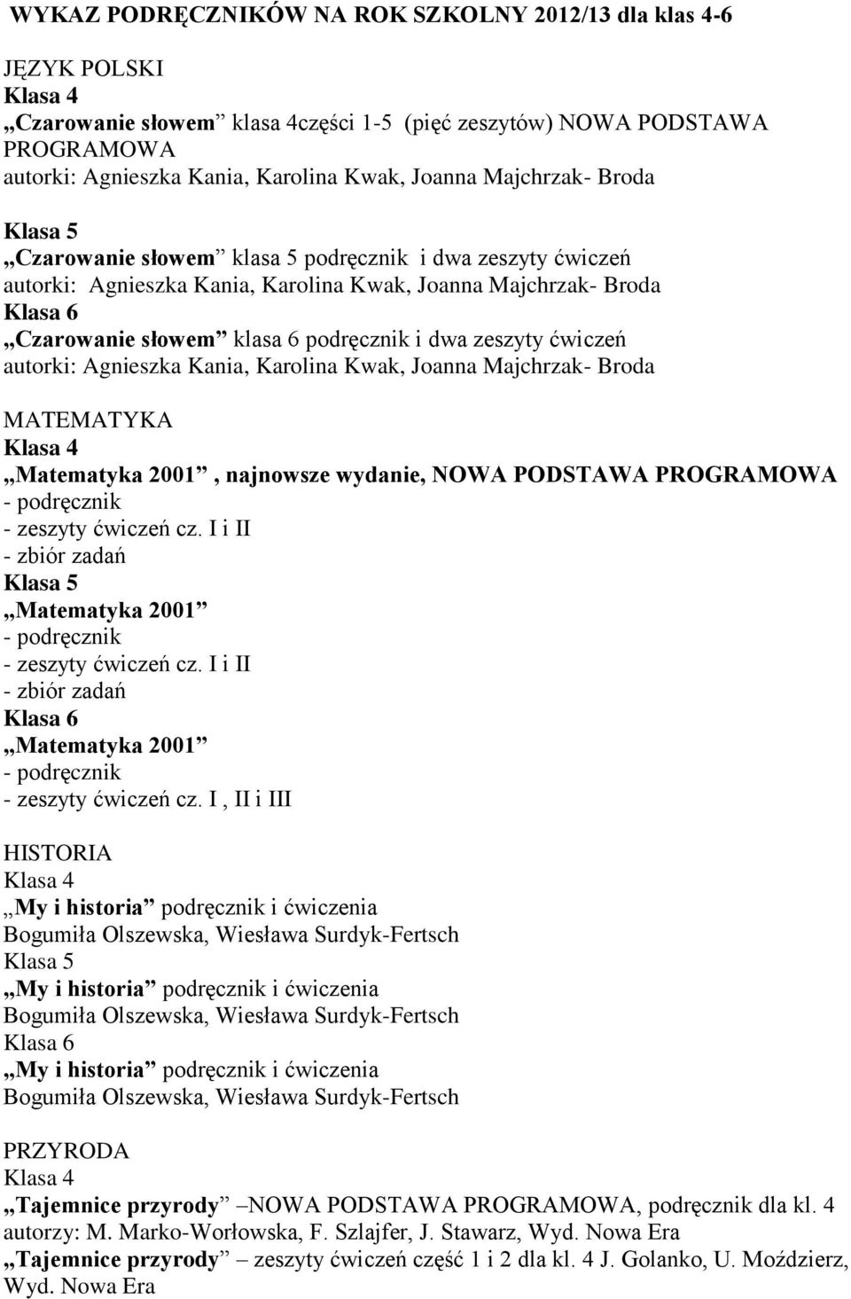 Kania, Karolina Kwak, Joanna Majchrzak- roda MTEMTYK Matematyka 2001, najnowsze wydanie, NOW PODSTW PROGRMOW - zeszyty ćwiczeń cz. I i II - zbiór zadań Matematyka 2001 - zeszyty ćwiczeń cz.