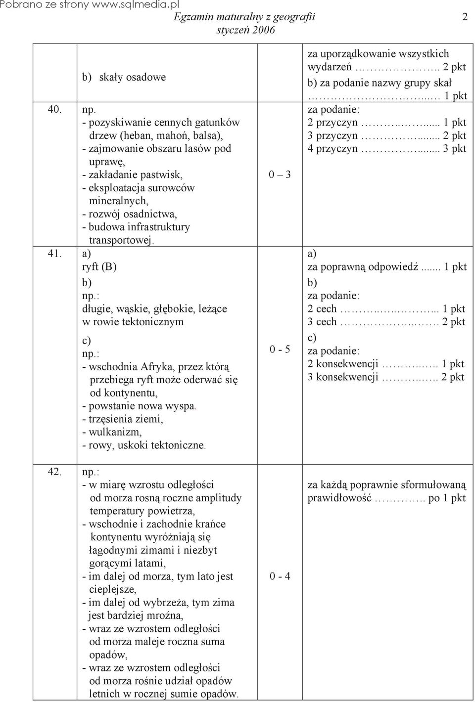 infrastruktury transportowej. 41. ryft (B) d ugie, w skie, g bokie, le ce w rowie tektonicznym c) - wschodnia Afryka, przez któr przebiega ryft mo e oderwa si od kontynentu, - powstanie nowa wyspa.