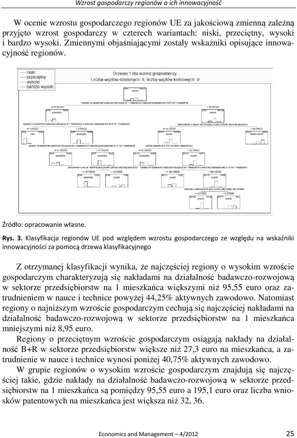 Klasyfikacja regionów UE pod względem wzrostu gospodarczego ze względu na wskaźniki innowacyjności za pomocą drzewa klasyfikacyjnego Z otrzymanej klasyfikacji wynika, że najczęściej regiony o wysokim