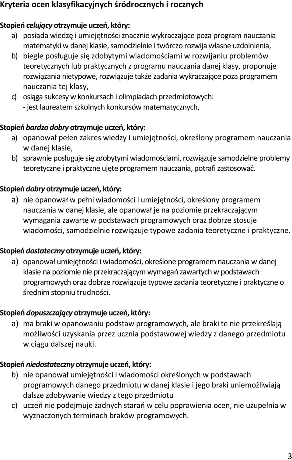 proponuje rozwiązania nietypowe, rozwiązuje także zadania wykraczające poza programem nauczania tej klasy, c) osiąga sukcesy w konkursach i olimpiadach przedmiotowych: - jest laureatem szkolnych