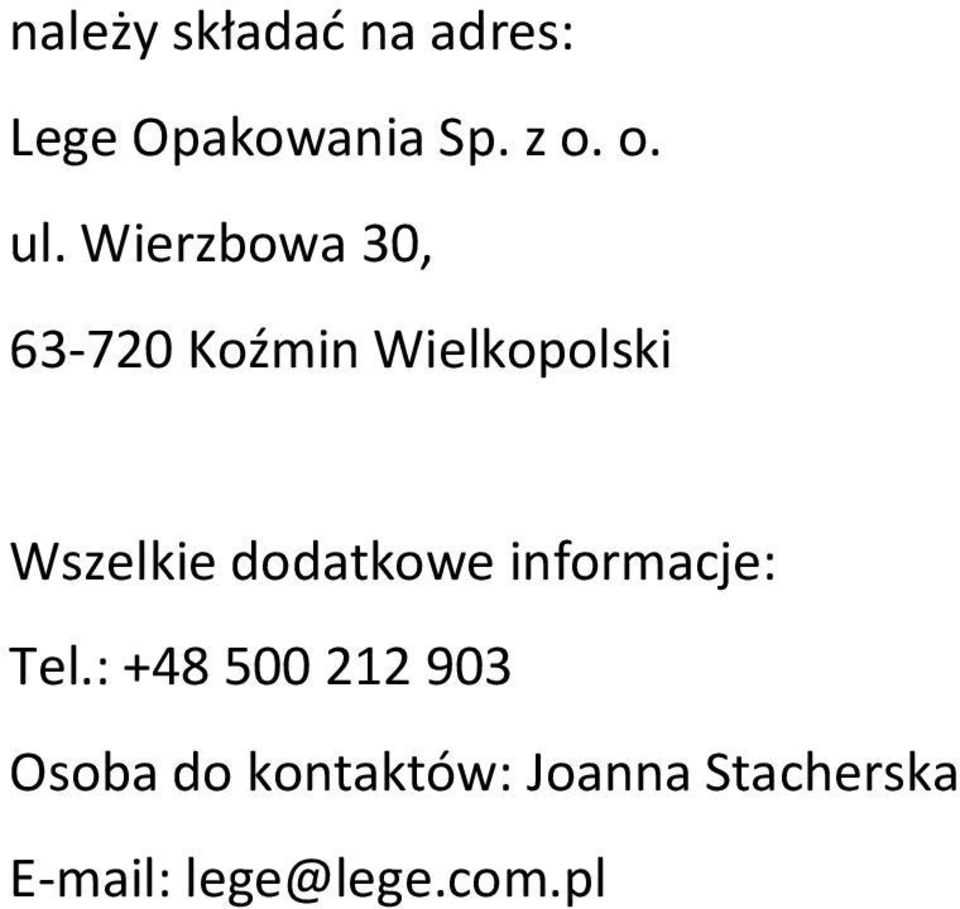 dodatkowe informacje: Tel.