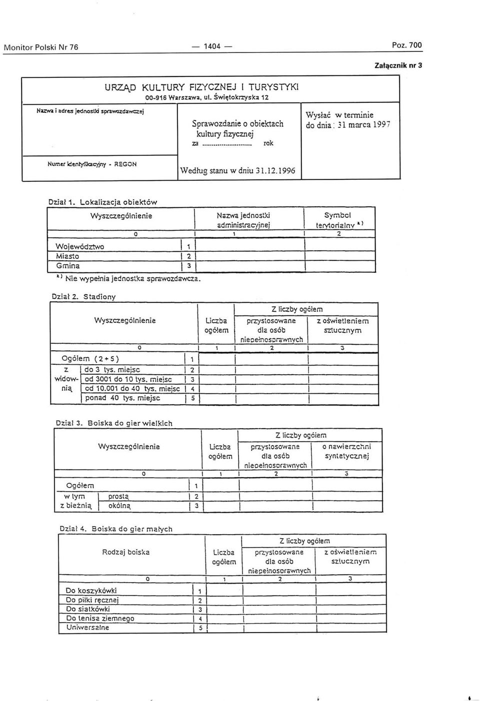 Lkalizacja biektów Wyszczególnienie Nazwa jednst:<i Symbl administl"2c/jnej terytrialny a) O 2 Wjewództw 1 Miast 2 Gmina 3 a) Nie wypełnia jednstlca spl"2wzdawcza. Dział 2.