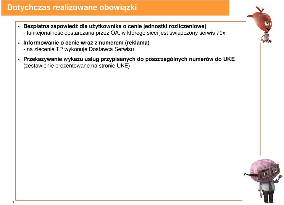 Informowanie o cenie wraz z numerem (reklama) - na zlecenie TP wykonuje Dostawca Serwisu