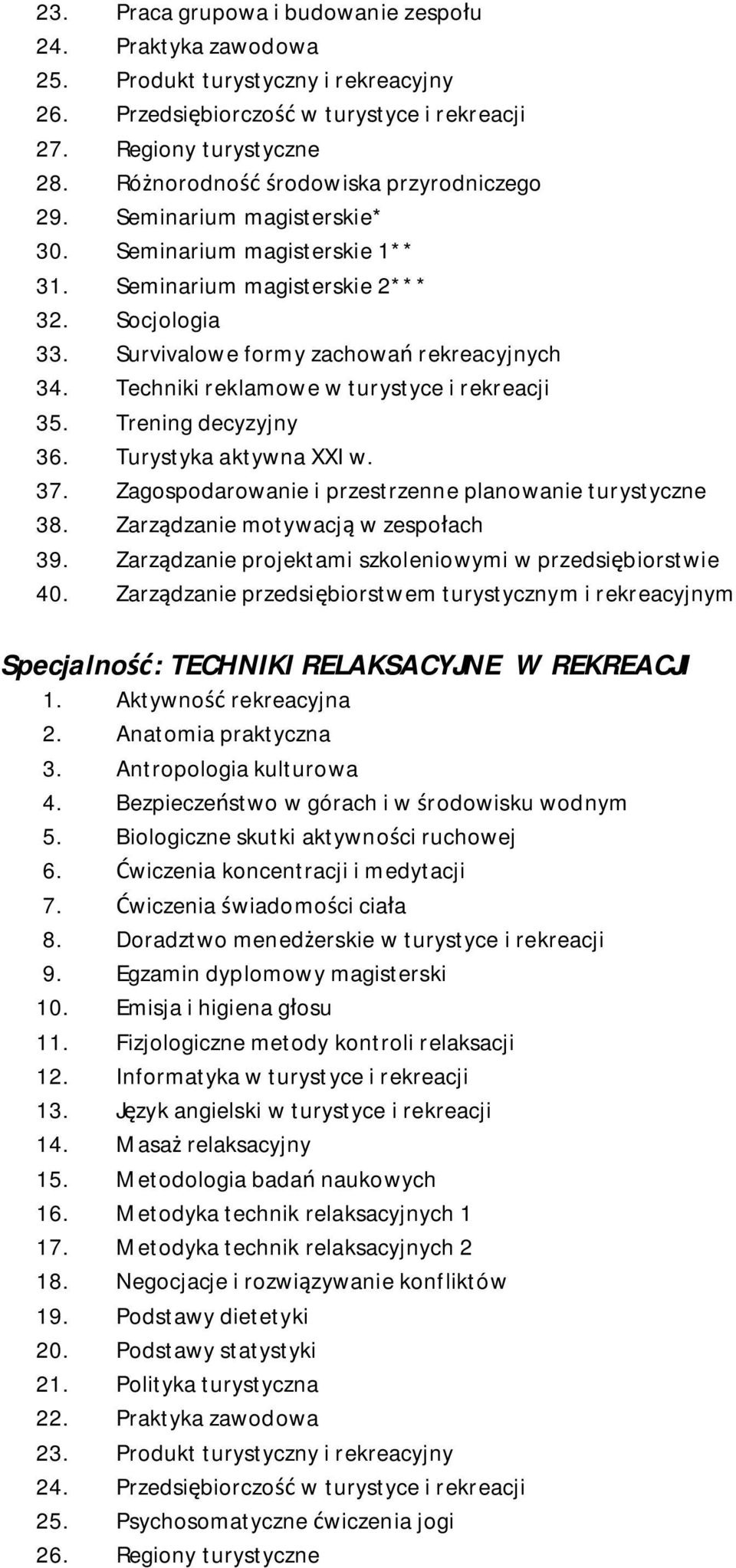 Zagospodarowanie i przestrzenne planowanie turystyczne 38. Zarządzanie motywacją w zespołach 39. Zarządzanie projektami szkoleniowymi w przedsiębiorstwie 40.