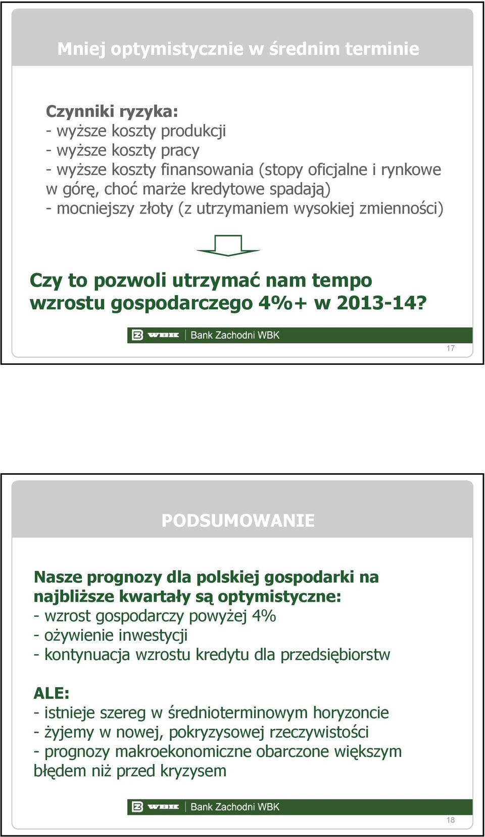 17 PODSUMOWANIE Nasze prognozy dla polskiej gospodarki na najbliższe kwartały są optymistyczne: BZWBK Treasury Division - wzrost gospodarczy powyżej 4% -ożywienie inwestycji What New Energy means for