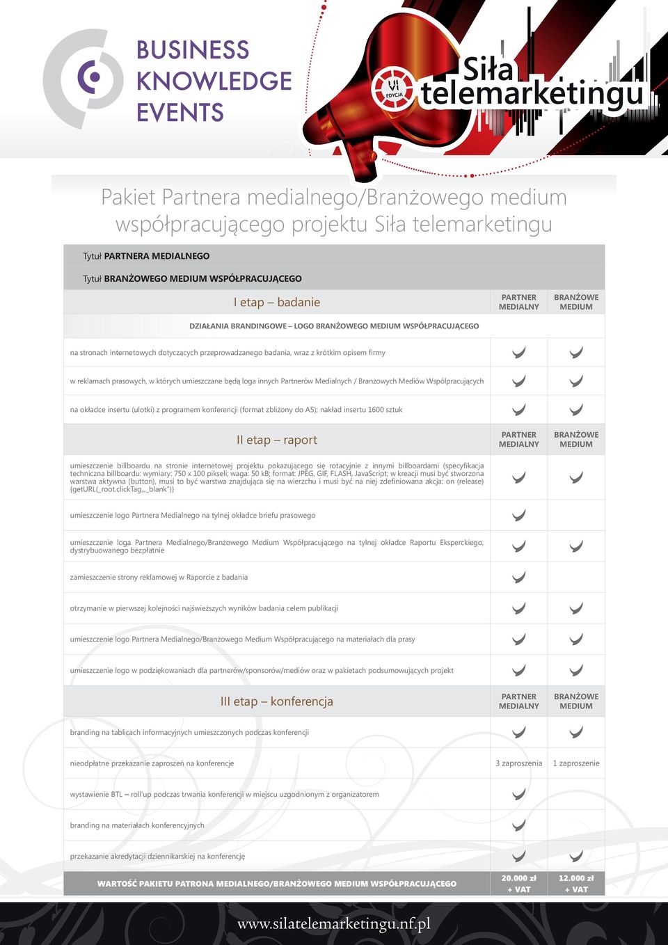 loga innych Partnerów Medialnych / Branżowych Mediów Wspólpracujących na okładce insertu (ulotki) z programem konferencji (format zbliżony do A5); nakład insertu 1600 sztuk II etap raport PARTNER