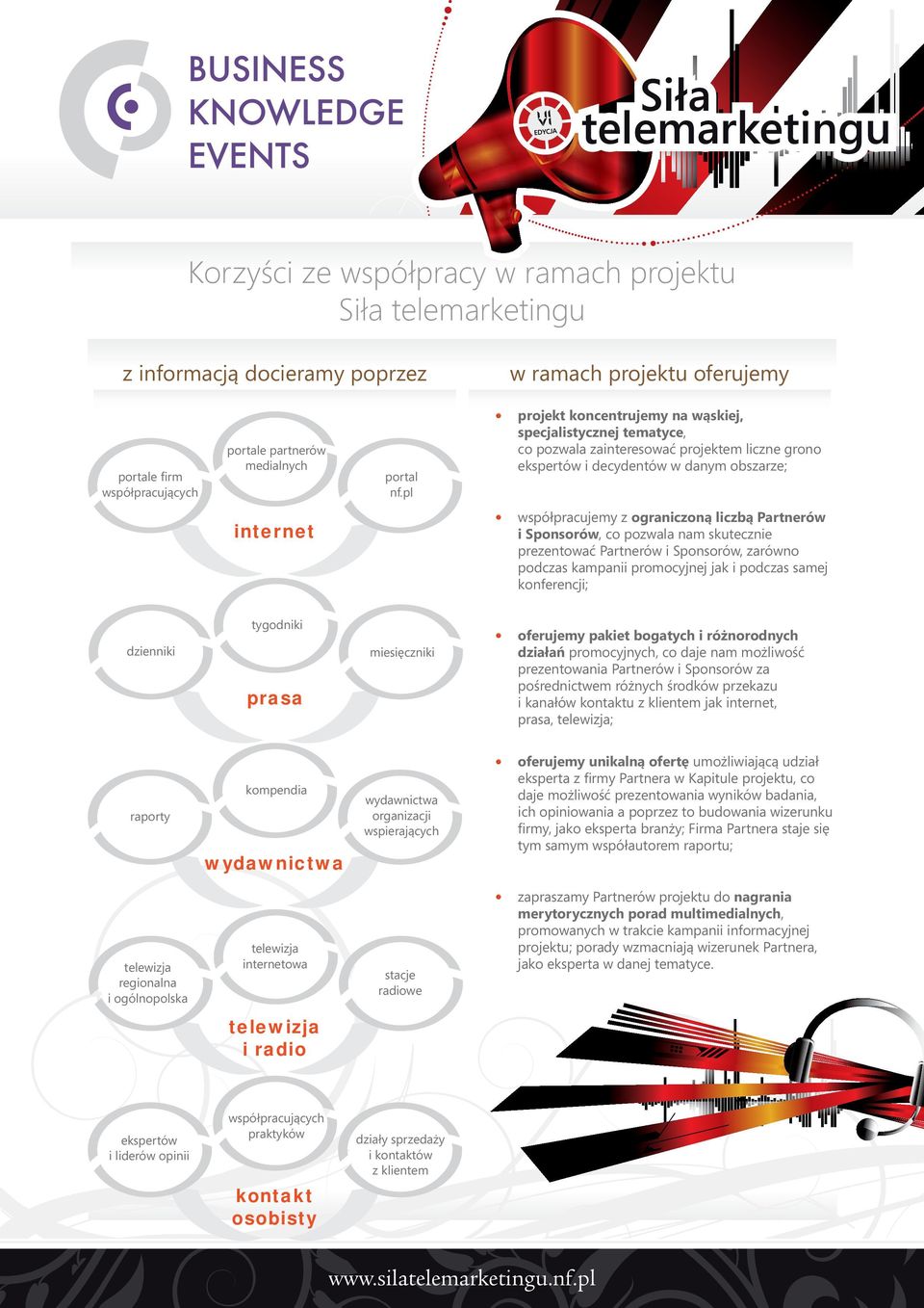 Partnerów i Sponsorów, co pozwala nam skutecznie prezentować Partnerów i Sponsorów, zarówno podczas kampanii promocyjnej jak i podczas samej konferencji; dzienniki tygodniki prasa miesięczniki